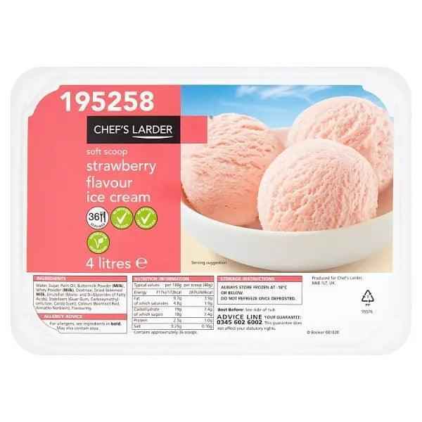 Chef's Larder Soft Scoop Strawberry Flavour Ice Cream 4 Litres - Honesty Sales