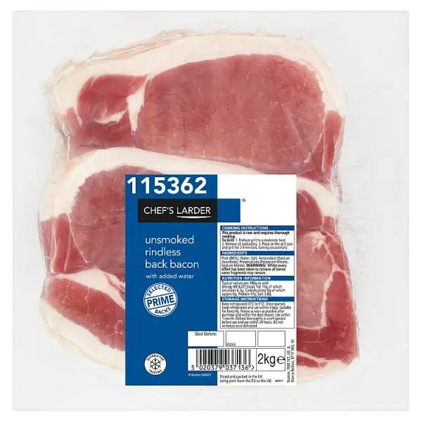 Chef's Larder Unsmoked Rindless Back Bacon 2kg - Honesty Sales