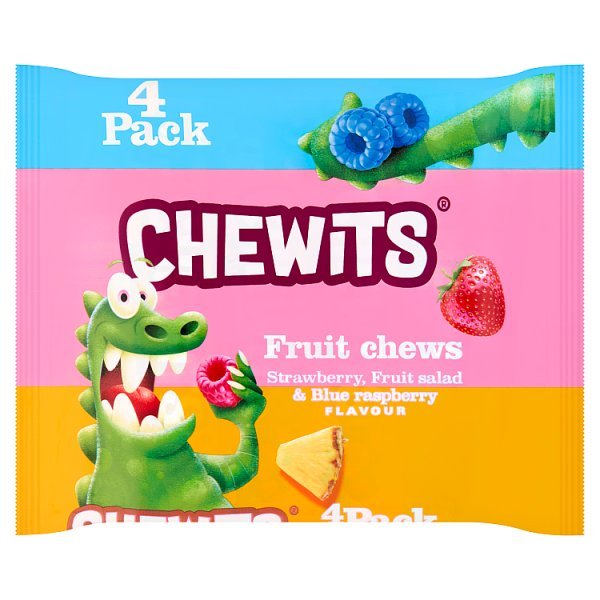 Chewits Strawberry, Fruit Salad & Blue Raspberry Flavour Fruit Chews 4 x 30g (13 x 4pk) - Honesty Sales