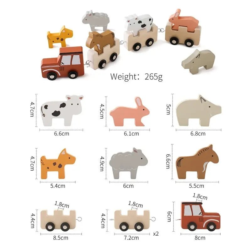 Children's Wooden Farm Animal Train Baby Enlightenment Stacking Cognitive Toys Educational Toys Birthday Train - Honesty Sales