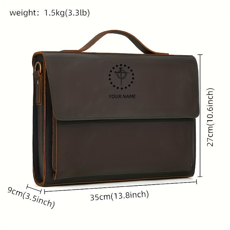 Christian Men’s Engraved Monogram Laptop Bag – PU Leather Briefcase/Messenger with Adjustable Padded Strap - Honesty Sales