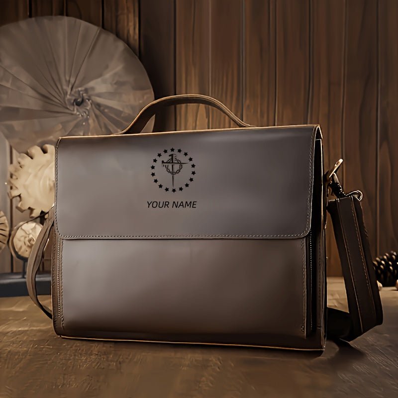 Christian Men’s Engraved Monogram Laptop Bag – PU Leather Briefcase/Messenger with Adjustable Padded Strap - Honesty Sales