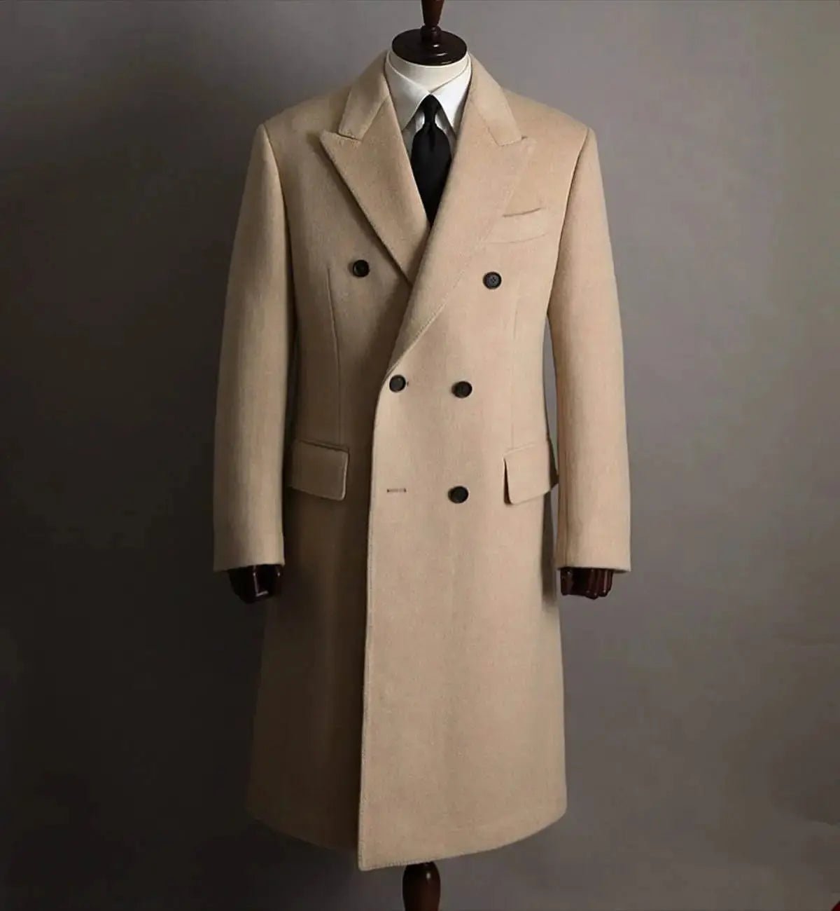 Classic Wool Blend Overcoat for Men Autumn and Winter Boutique Woolen Long Coat Double Breasted Formal Outwear Winter Jacket - Honesty Sales