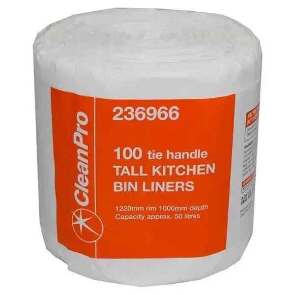 Clean Pro 100 Tie Handle Tall Kitchen Bin Liners (Case of 4) - Honesty Sales Main image
