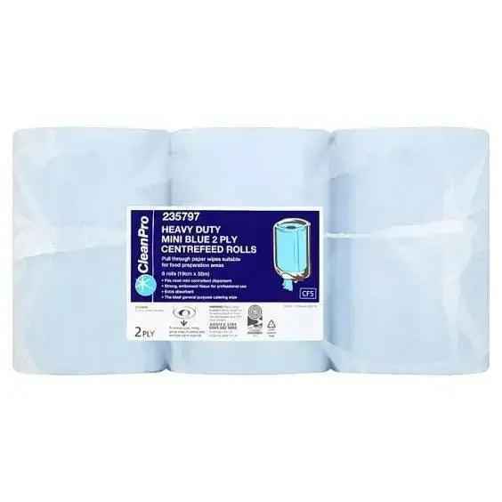 Clean Pro 6 Heavy Duty Mini Blue Centrefeed Rolls 2 Ply - Honesty Sales Main image