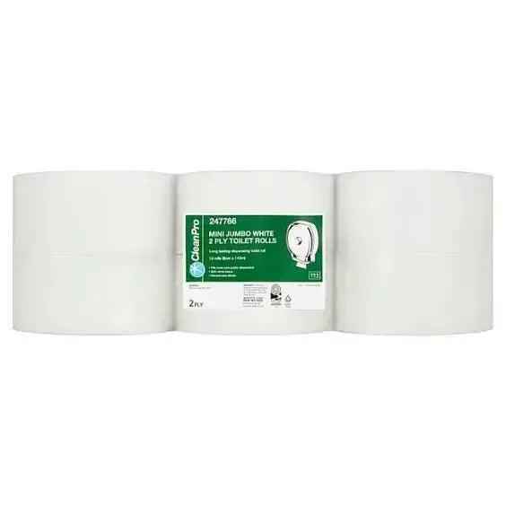 Clean Pro Mini Jumbo White 2 Ply 12 Toilet Rolls - Honesty Sales Main image