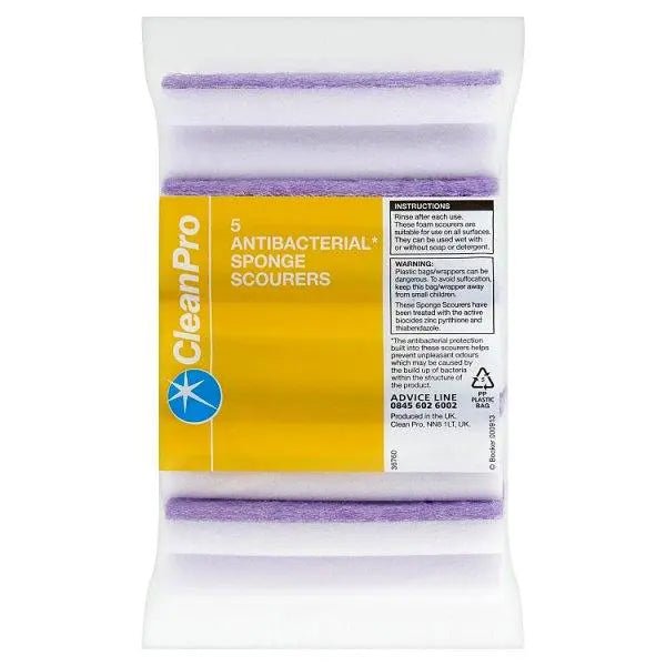CleanPro 5 Antibacterial Sponge Scourers - Honesty Sales