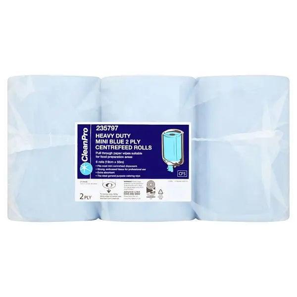 CleanPro 6 Heavy Duty Mini Blue Centrefeed Rolls 2 Ply - Honesty Sales Image principale du produit