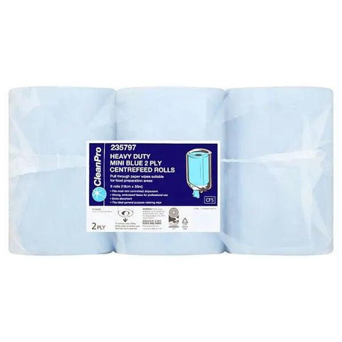 CleanPro 6 Heavy Duty Mini Blue Centrefeed Rolls 2 Ply - Honesty Sales U.K