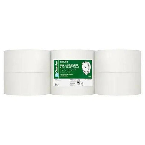 CleanPro Mini Jumbo White 2 Ply 6 Toilet Rolls - Honesty Sales U.K