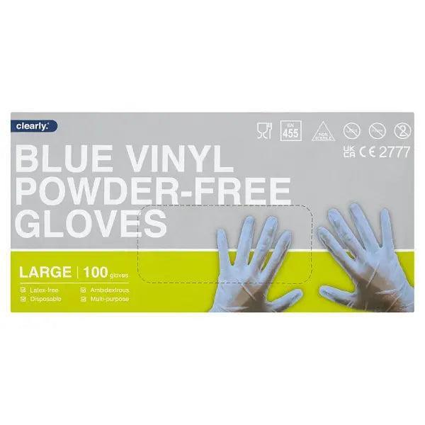 Clearly 100 Blue Vinyl Powder-Free Gloves Large - Honesty Sales