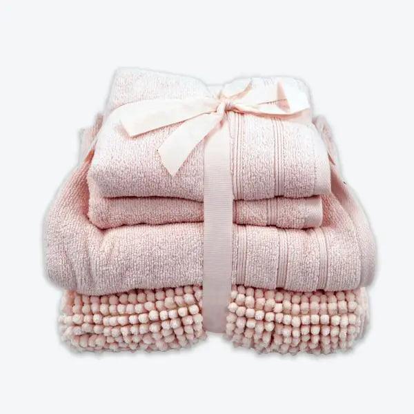 Coordinated Bobble Bath Mat & Towel Set - 4 Pack (Blush) - Honesty Sales