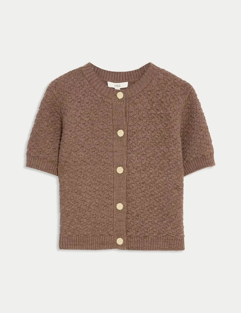 Cotton Blend Textured Button Front Cropped Cardigan - Honesty Sales