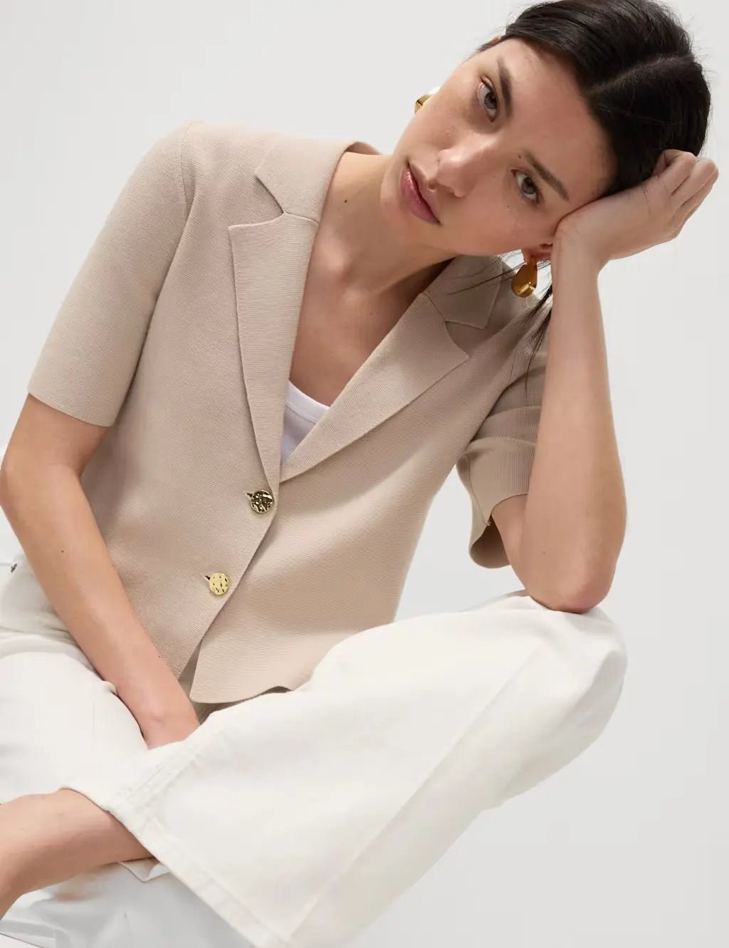 Cotton Rich Textured Knitted Blazer - Honesty Sales