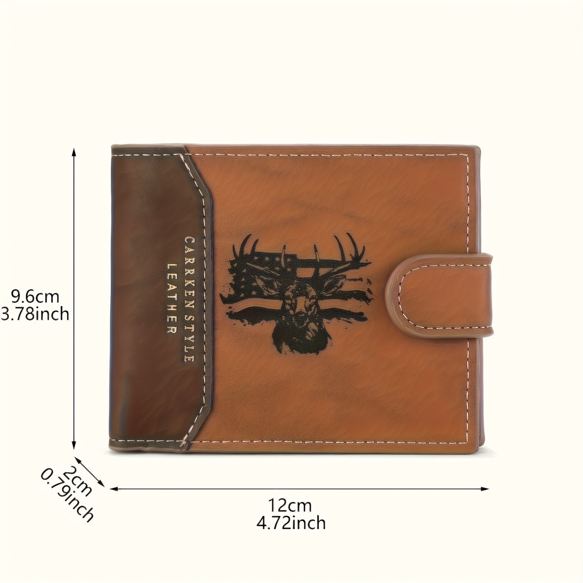 Customizable Men’s Faux Leather Wallet – Engraved Deer Head, Large - Capacity Card Holder with Gold Buckle (Vintage Brown) - Honesty Sales