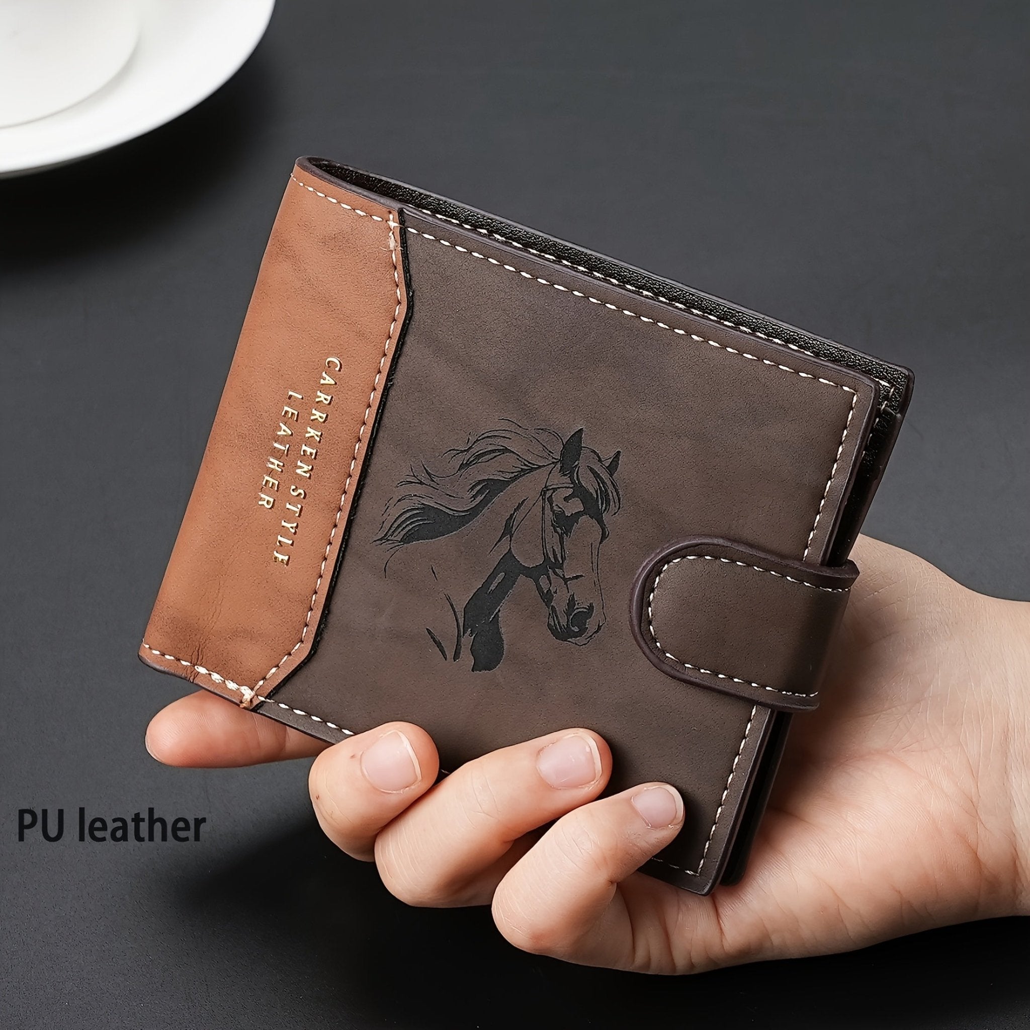 Customizable Men’s Faux Leather Wallet – Horse Design Multi - Card Holder with ID & Zipper Closure - Honesty Sales