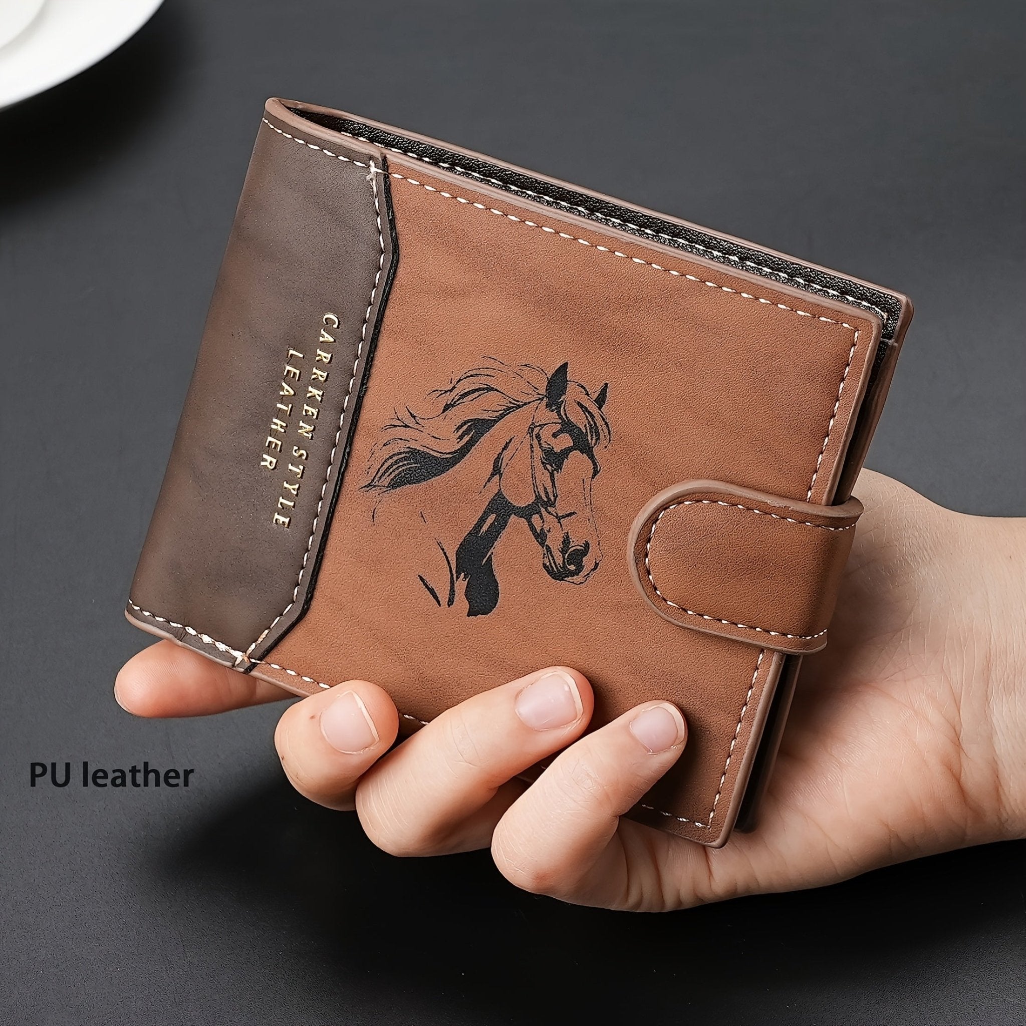 Customizable Men’s Faux Leather Wallet – Horse Design Multi - Card Holder with ID & Zipper Closure - Honesty Sales