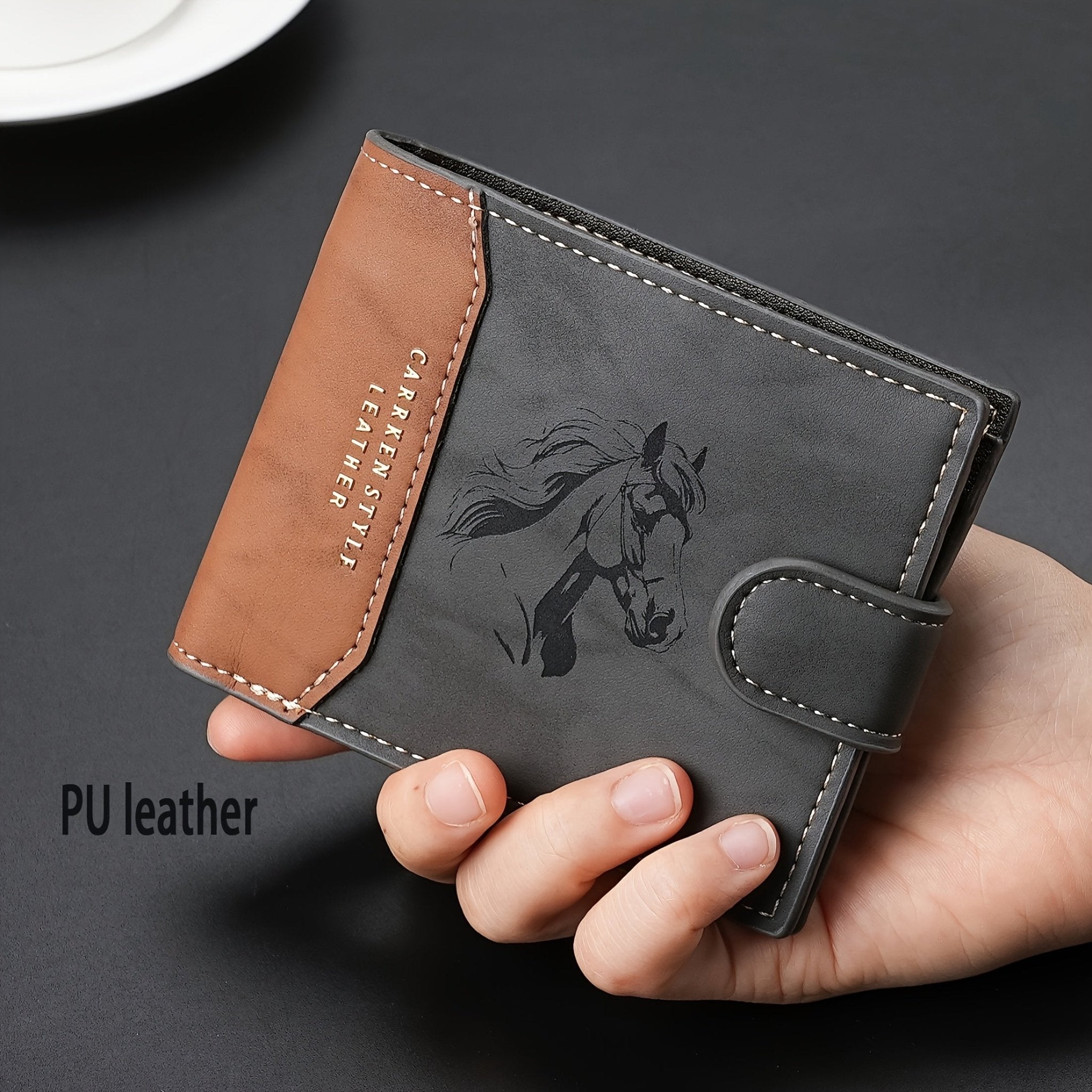Customizable Men’s Faux Leather Wallet – Horse Design Multi - Card Holder with ID & Zipper Closure - Honesty Sales