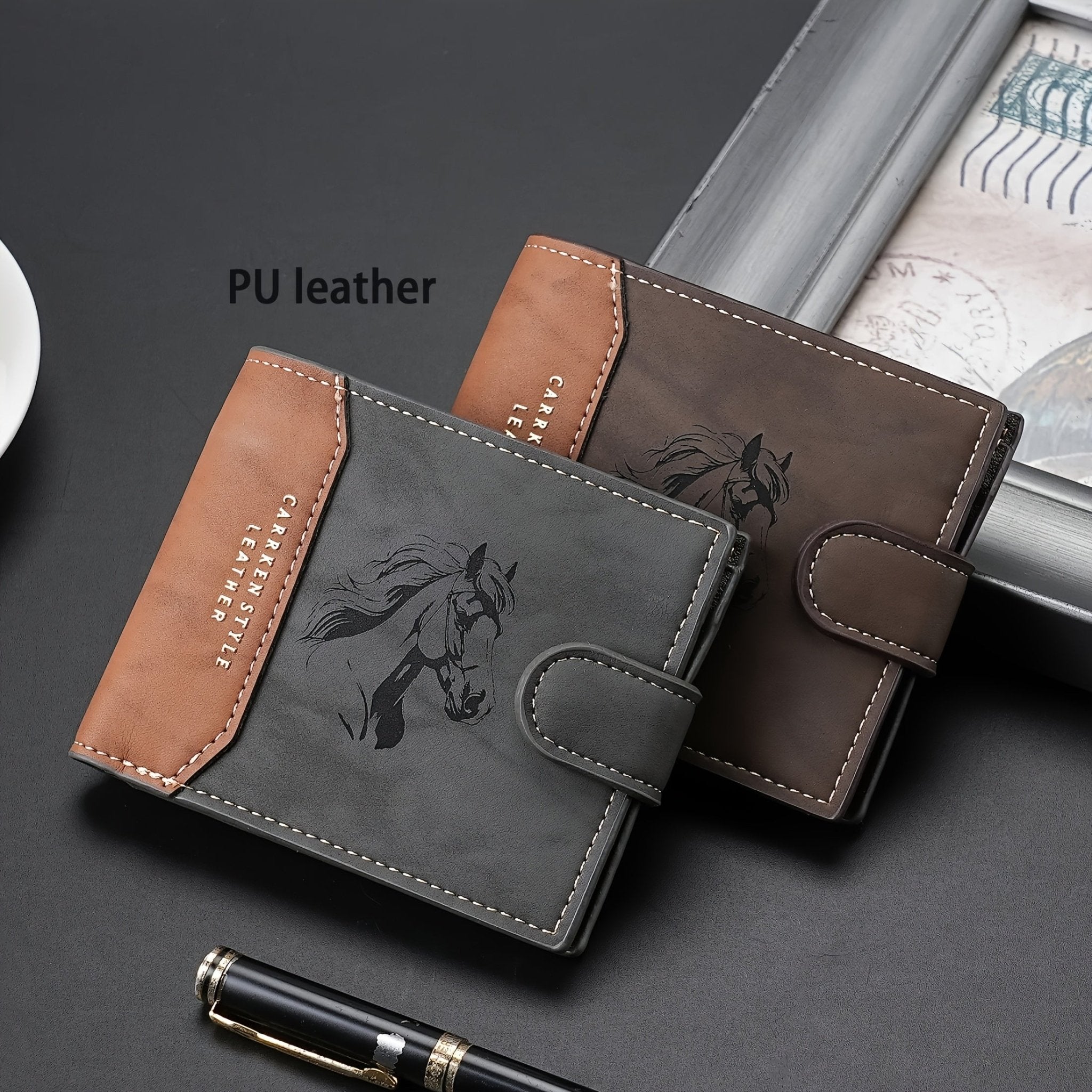 Customizable Men’s Faux Leather Wallet – Horse Design Multi - Card Holder with ID & Zipper Closure - Honesty Sales