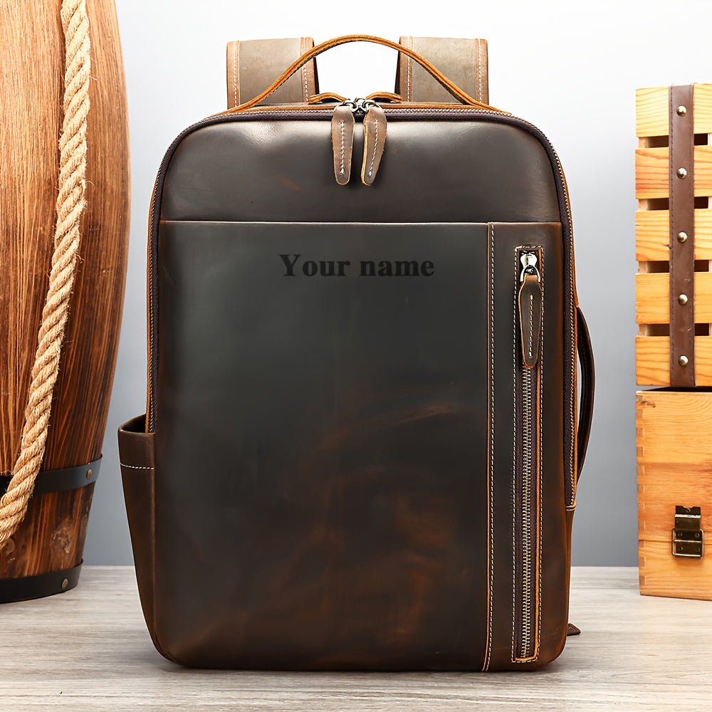 Customizable Men’s Genuine Leather Backpack – Vintage Brown Laptop Bag, Daily Commute & Travel - Honesty Sales