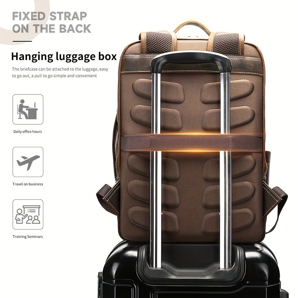 Customizable Men’s Genuine Leather Backpack – Vintage Brown Laptop Bag, Daily Commute & Travel - Honesty Sales