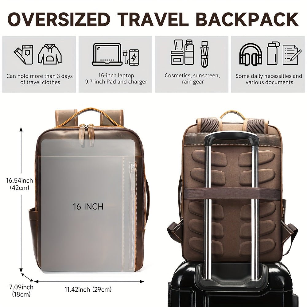 Customizable Men’s Genuine Leather Backpack – Vintage Brown Laptop Bag, Daily Commute & Travel - Honesty Sales