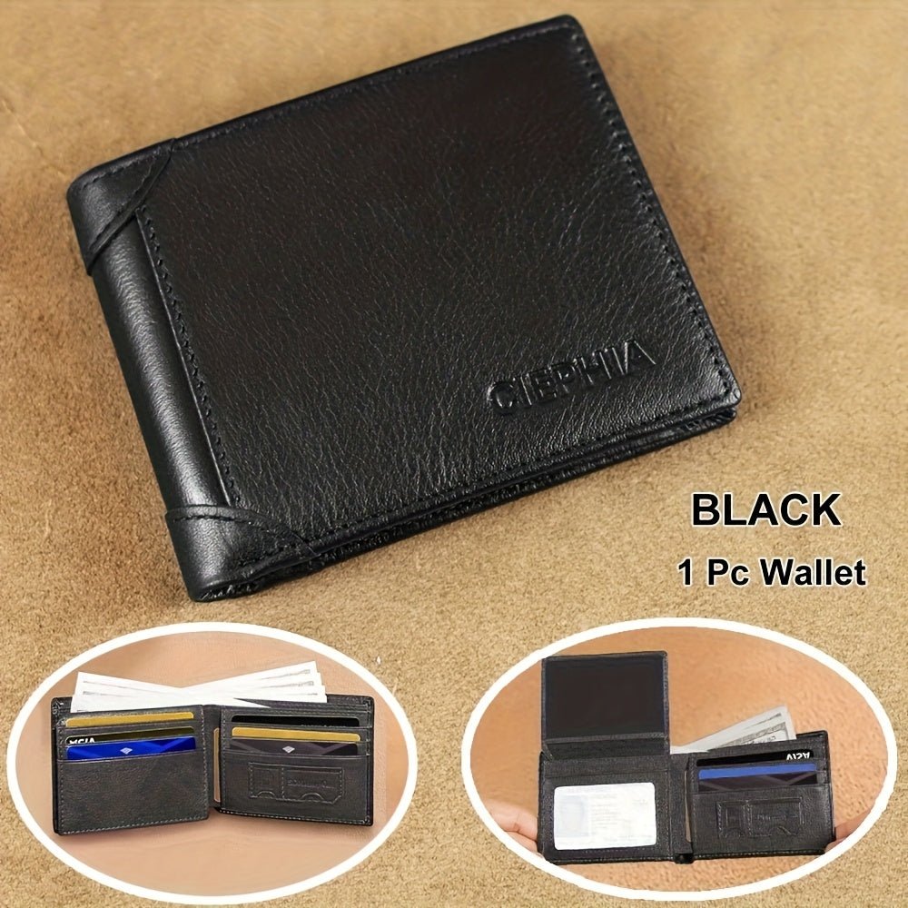 Customizable Men’s Genuine Leather RFID Wallet – Engraved Logo, Flip - Top Design with Multiple Card Slots (Brown, Vintage Style) - Honesty Sales