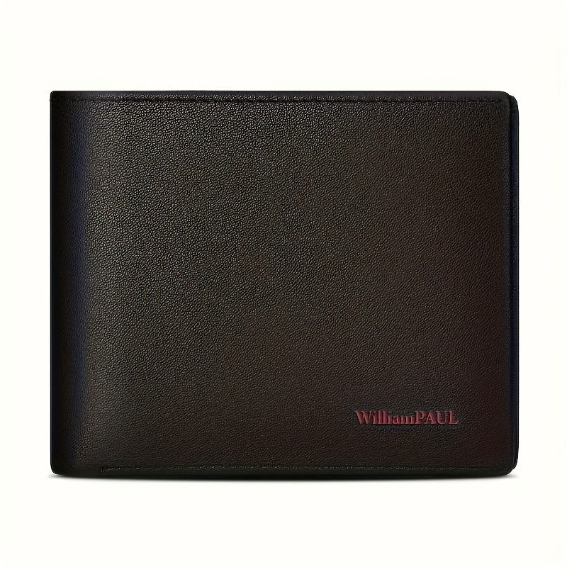 Customizable Men’s Genuine Leather Wallet – Minimalist Design with Red Stitching, Multi - Card & ID Holder - Honesty Sales