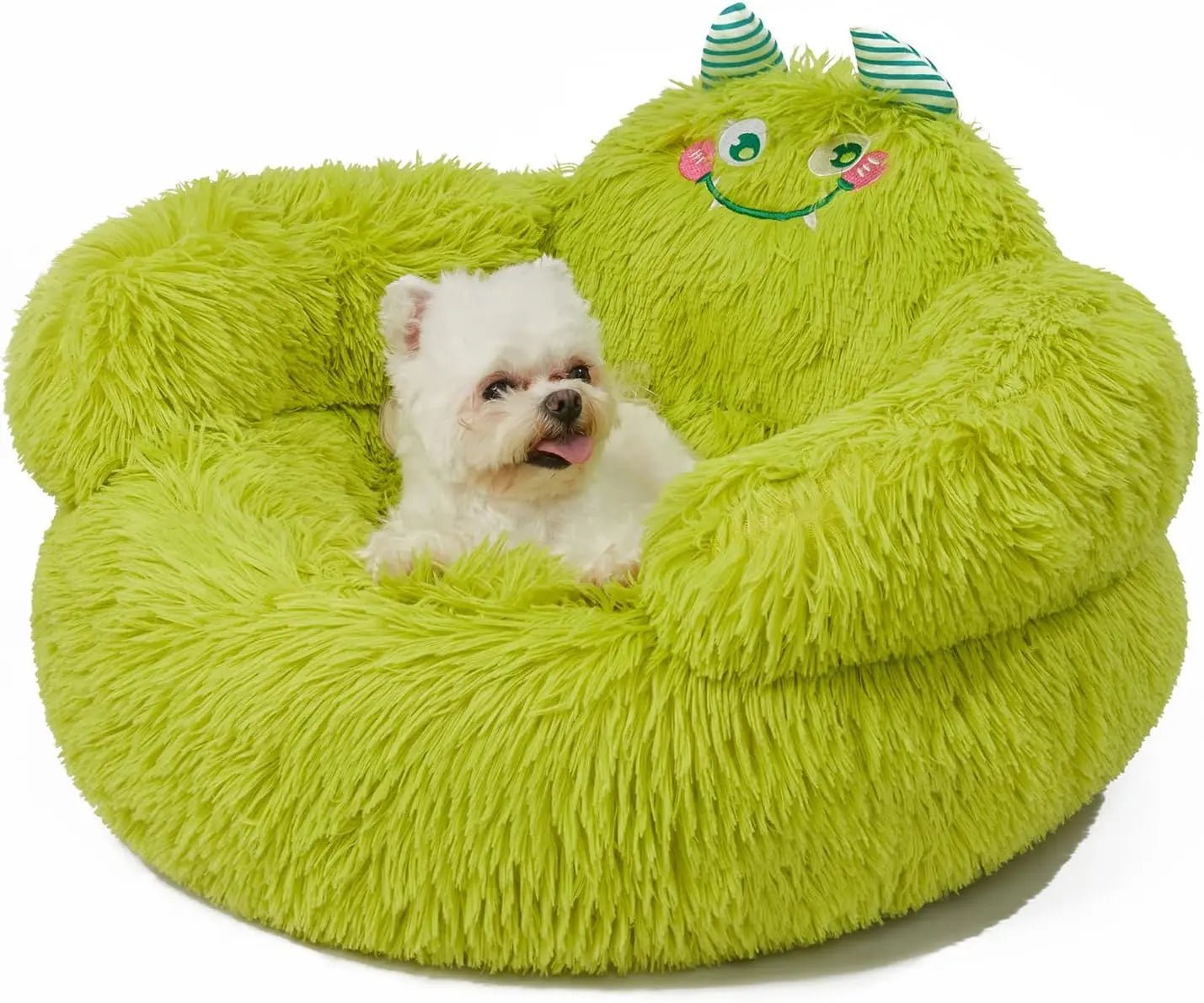 Cute Calming Dog And Cat Bed Indoor High Bolster Donut Dog Beds Comfortable Plush Cuddler Dog Be Size For Small Dogs And Cats Cute Cartoon Soft Bed Green - Honesty Sales