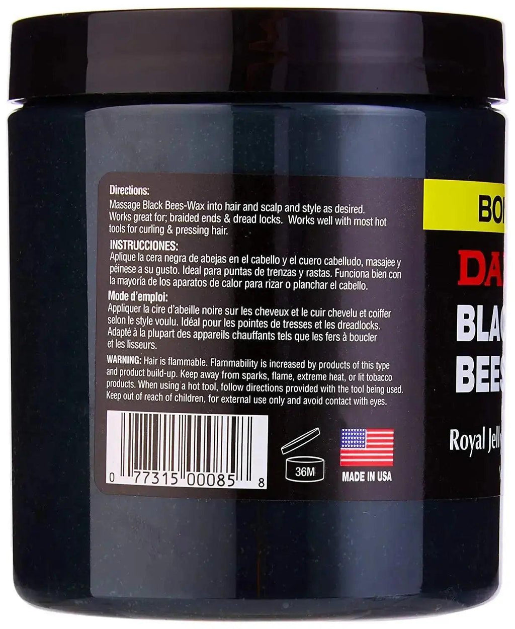 Dax Black Bees - Wax Fortified With Royal Jelly And Pure Beeswax 397g - Honesty Sales