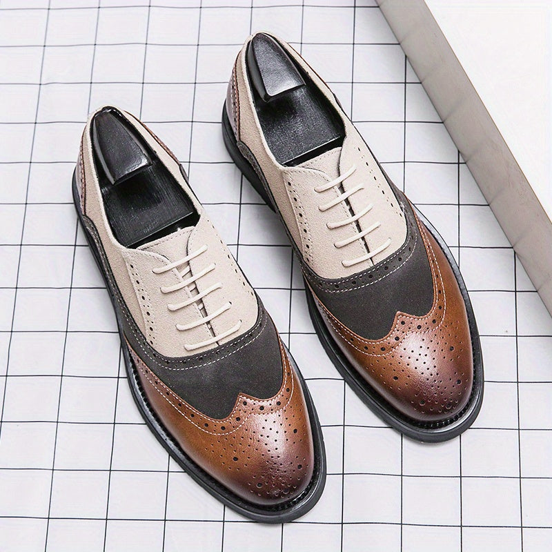 Men’s Classic Solid-Color Business Casual Lace-Up Dress Shoes – Faux Leather, EVA Insole, PVC Sole