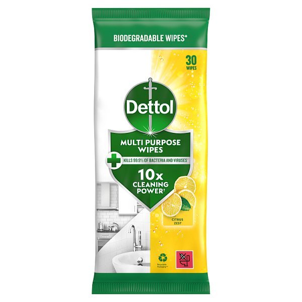Dettol Multi Purpose Wipes Citrus Zest 30 (12 x 30pk) - Honesty Sales