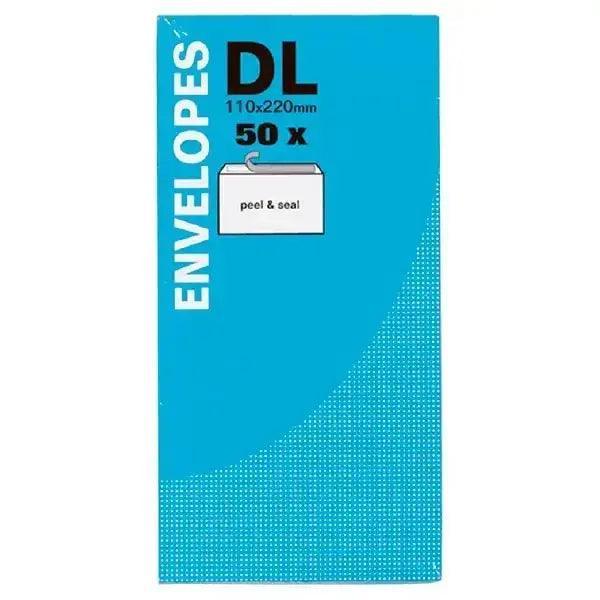 DL 50 Peel & Seal Envelopes White 110 x220mm - Honesty Sales