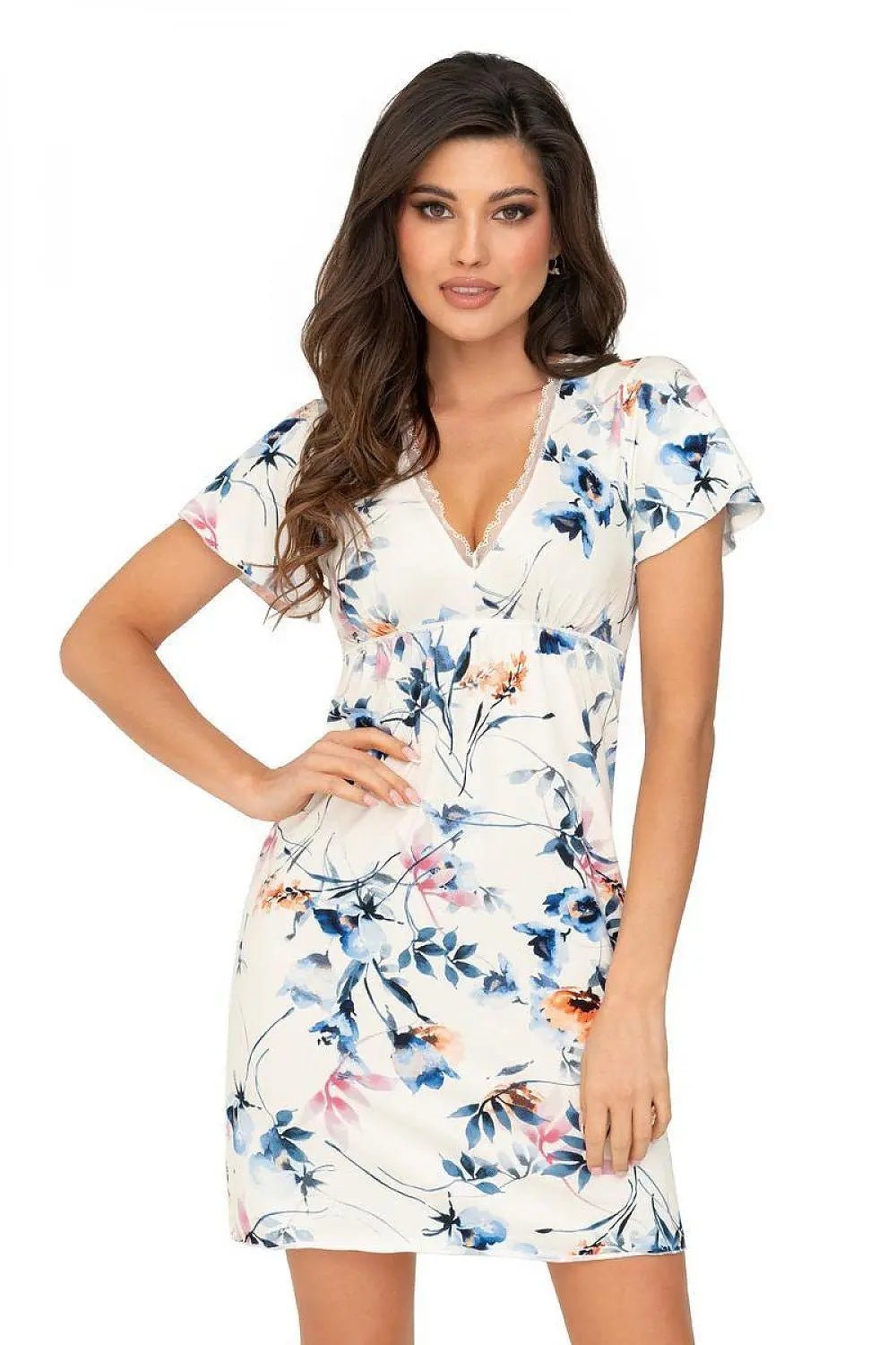 Donna floral pattern viscose decorated nightgown - Honesty Sales