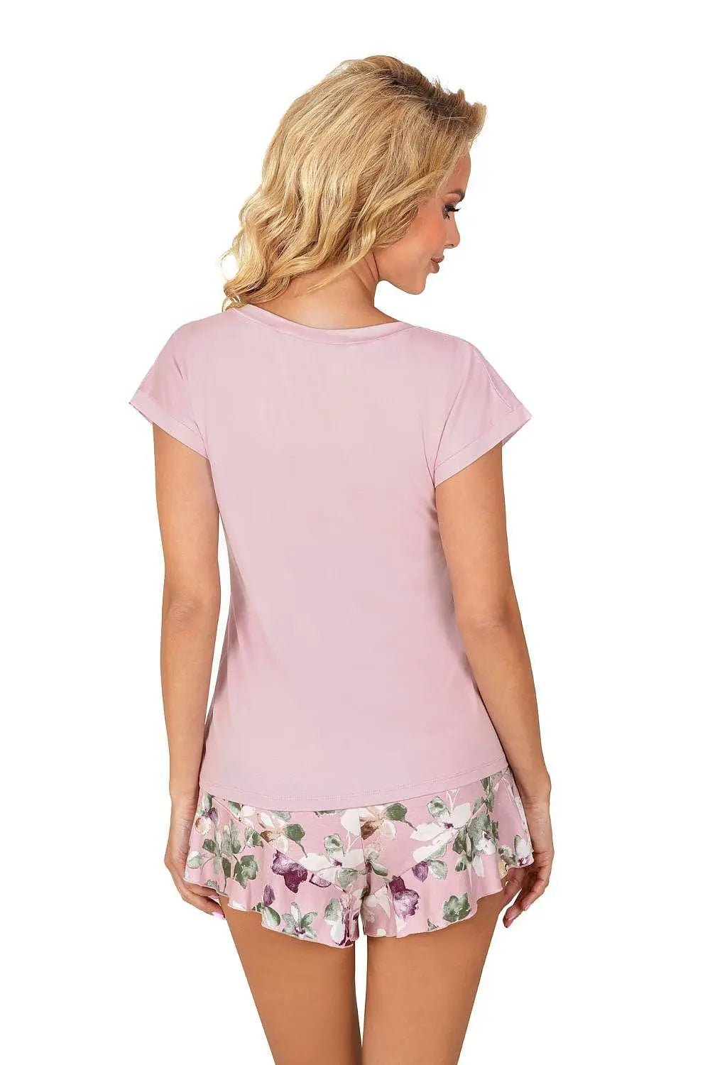 Donna solid-colored t-shirt and patterned shorts womens pajamas - Honesty Sales
