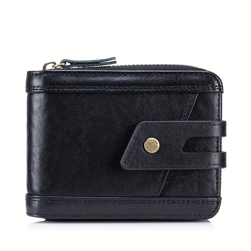 Men’s Vintage Top-Grain Cowhide Leather Wallet – Multi-Functional Zipper Coin & Card Holder, Large-Capacity Clutch Bag