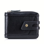 Men’s Vintage Top-Grain Cowhide Leather Wallet – Multi-Functional Zipper Coin & Card Holder, Large-Capacity Clutch Bag