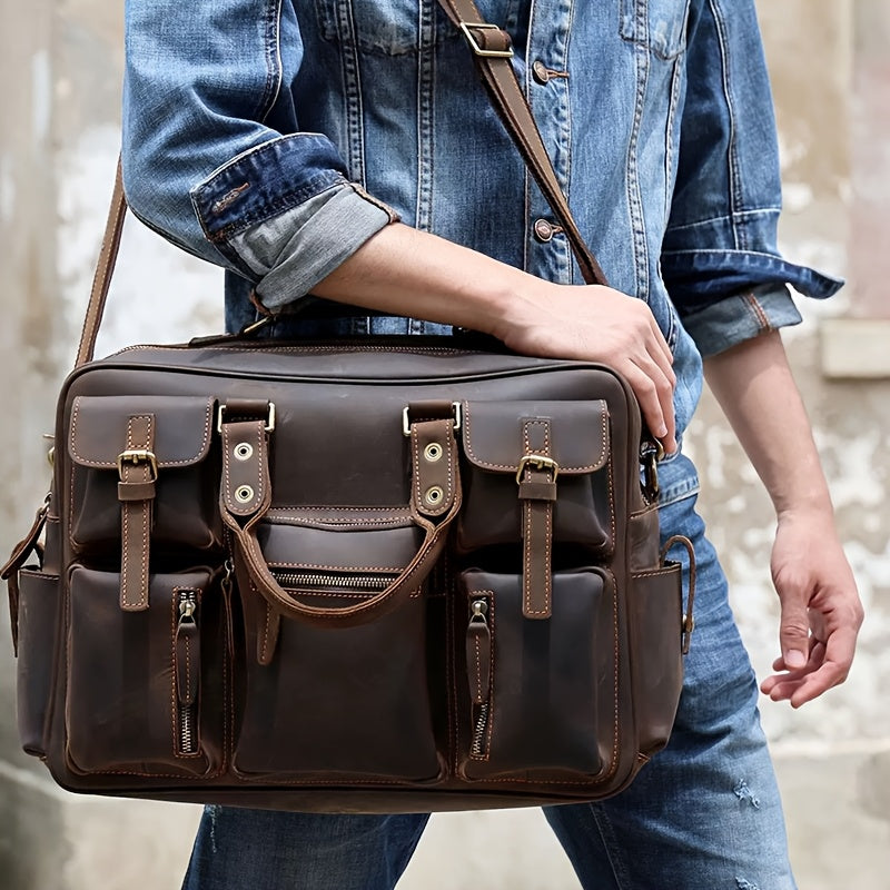 Vintage Genuine Leather Briefcase – 17-Inch Laptop Bag, Business Crossbody & Tote for Men Secondary image