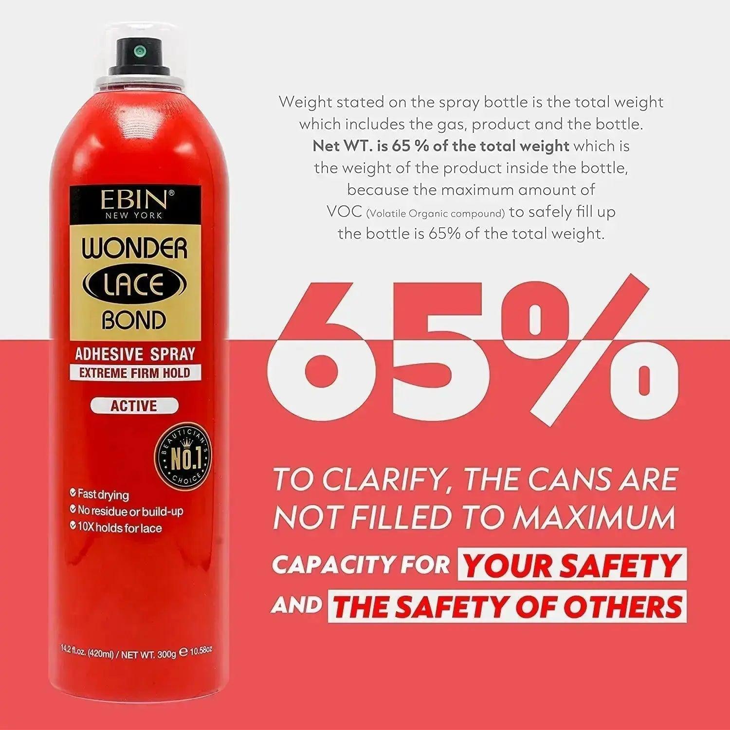 EBIN Wonder Lace Bond Adhesive Spray Active – Extreme Firm Hold 2.7oz/ 80ml - Honesty Sales