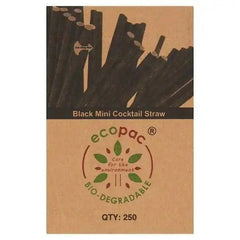 Ecopac Bio-Degradable 250 Black Mini Cocktail Straw - Honesty Sales