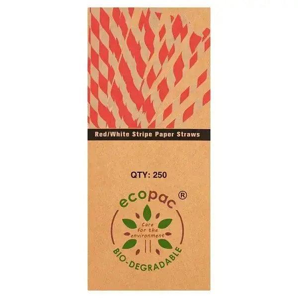 Ecopac Red/White Stripe Paper Straws - Honesty Sales Main image
