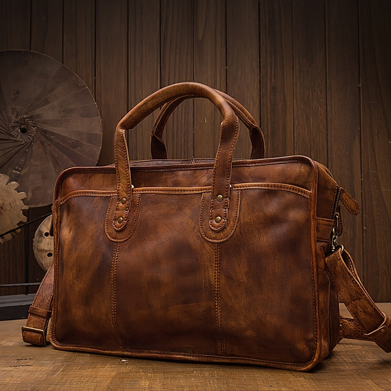 Men’s Vintage Genuine Leather Briefcase – Hand-Polished Top-Grain Laptop Bag Main image