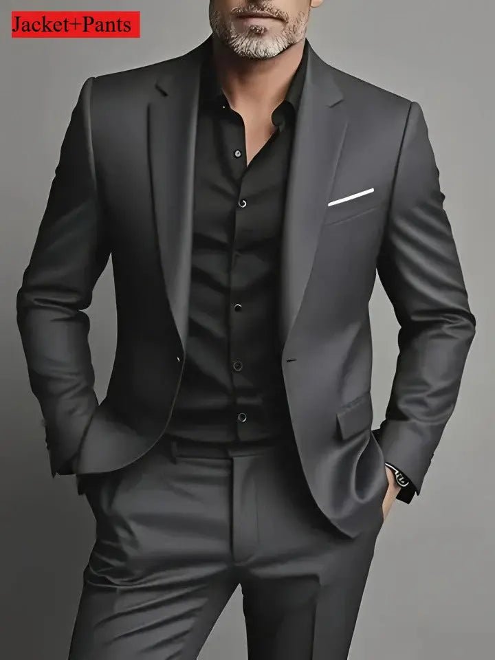 Elegant Men's Suit Sets - Slim Fit Tuxedo Set for Weddings & Formal Occasions, Black Suit - Honesty Sales