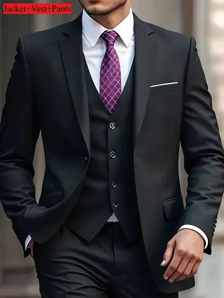 Elegant Men's Suit Sets - Slim Fit Tuxedo Set for Weddings & Formal Occasions, Black Suit - Honesty Sales