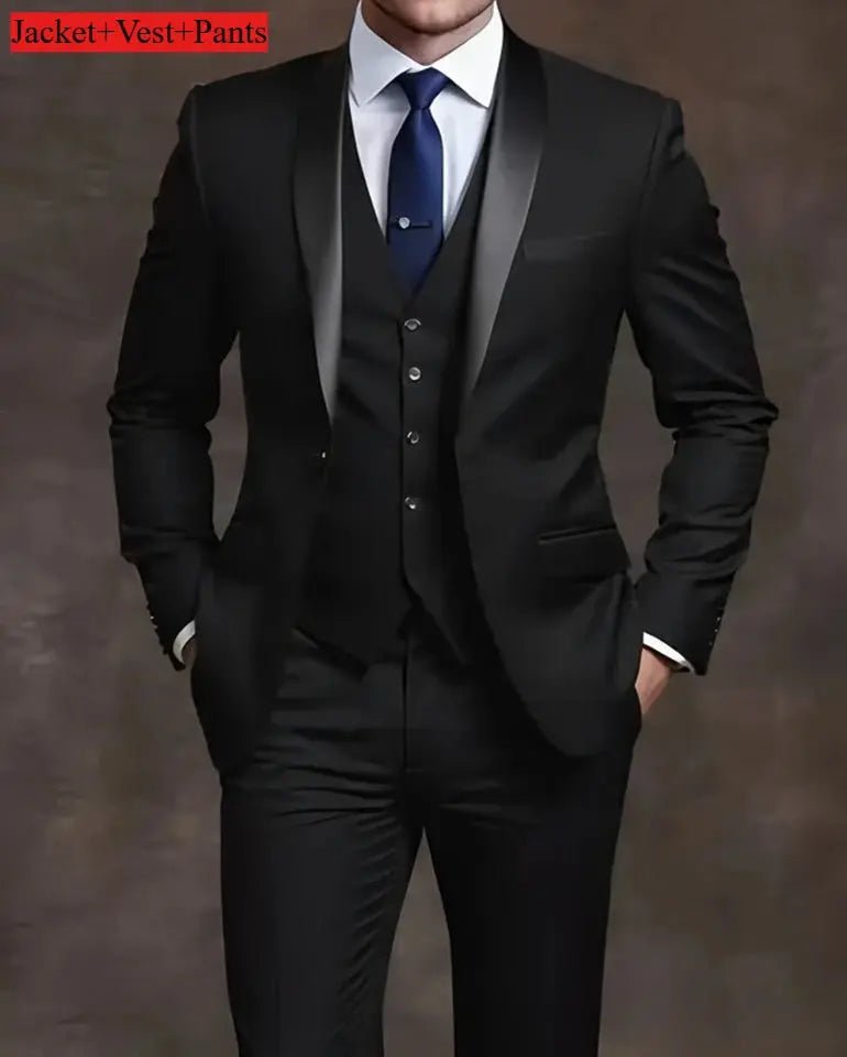 Elegant Men's Suit Sets - Slim Fit Tuxedo Set for Weddings & Formal Occasions, Black Suit - Honesty Sales