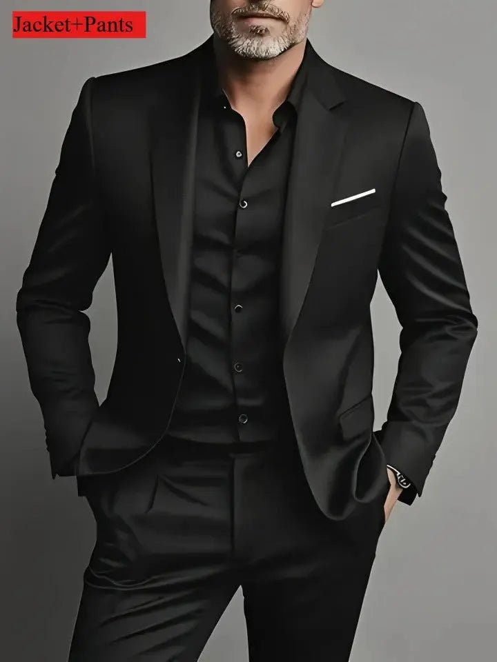 Elegant Men's Suit Sets - Slim Fit Tuxedo Set for Weddings & Formal Occasions, Black Suit - Honesty Sales