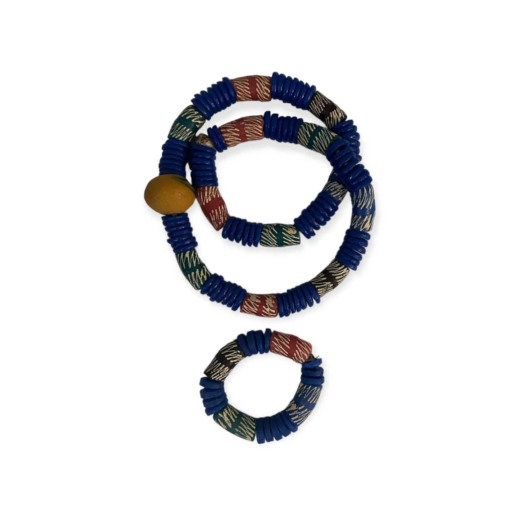 Ethnic chunky bead necklace and bangle - Honesty Sales