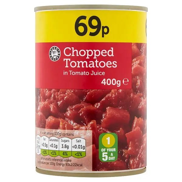 Euro Shopper Chopped Tomatoes in Tomato Juice 400g (Case of 12) - Honesty Sales