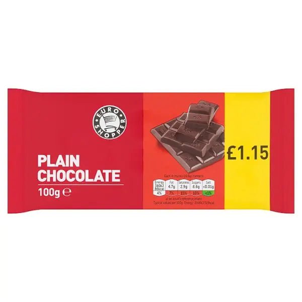 Euro Shopper Plain Chocolate 100g (Case of 28) - Honesty Sales