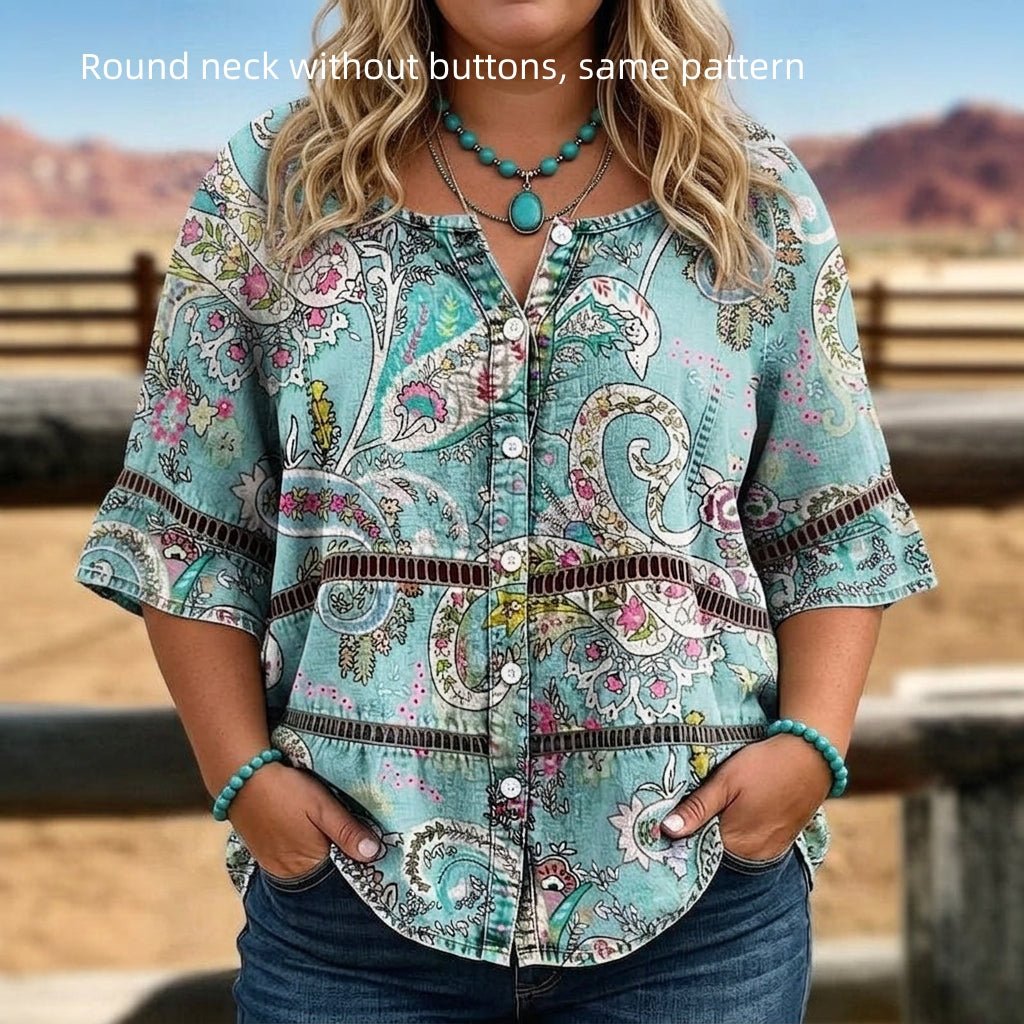 European And American Retro Bohemian Hollow - Out Plus - Size Top - Honesty Sales